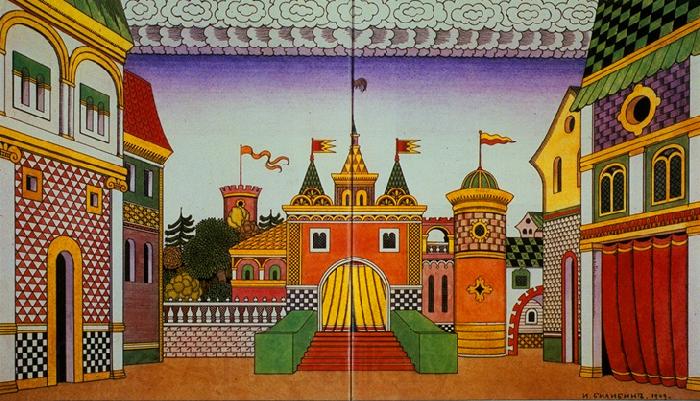 Ivan Bilibin Stage-set for the opera The Golden Cockerel 1909 Norge oil painting art